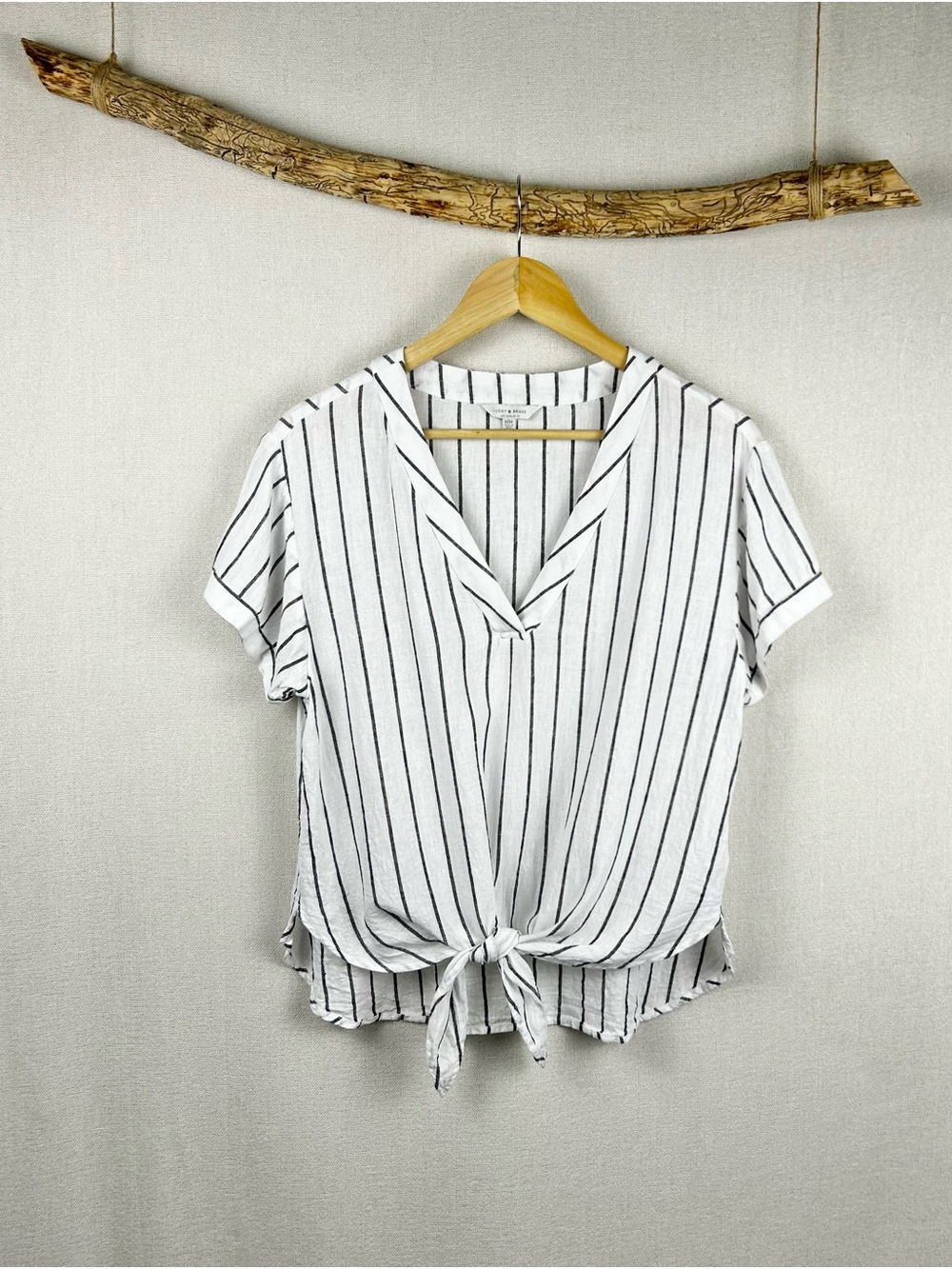 Lucky Brand Linen Blend Striped Tie Front Blouse Medium - Picture 2 of 9